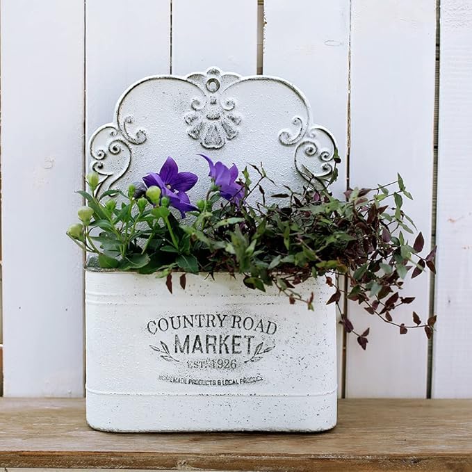 All Chic Metal Wall Planter Wall Mount Planter Wall Vases for Flowers Shabby Chic Wall Decor for Rustic Farmhouse Wall Outdoor Decor (White)… - Che Cose Belle
