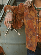 All The Leaves Are Brown Retro Floral Button Up Mesh Blouse - Che Cose Belle