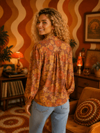 All The Leaves Are Brown Retro Floral Button Up Mesh Blouse - Che Cose Belle