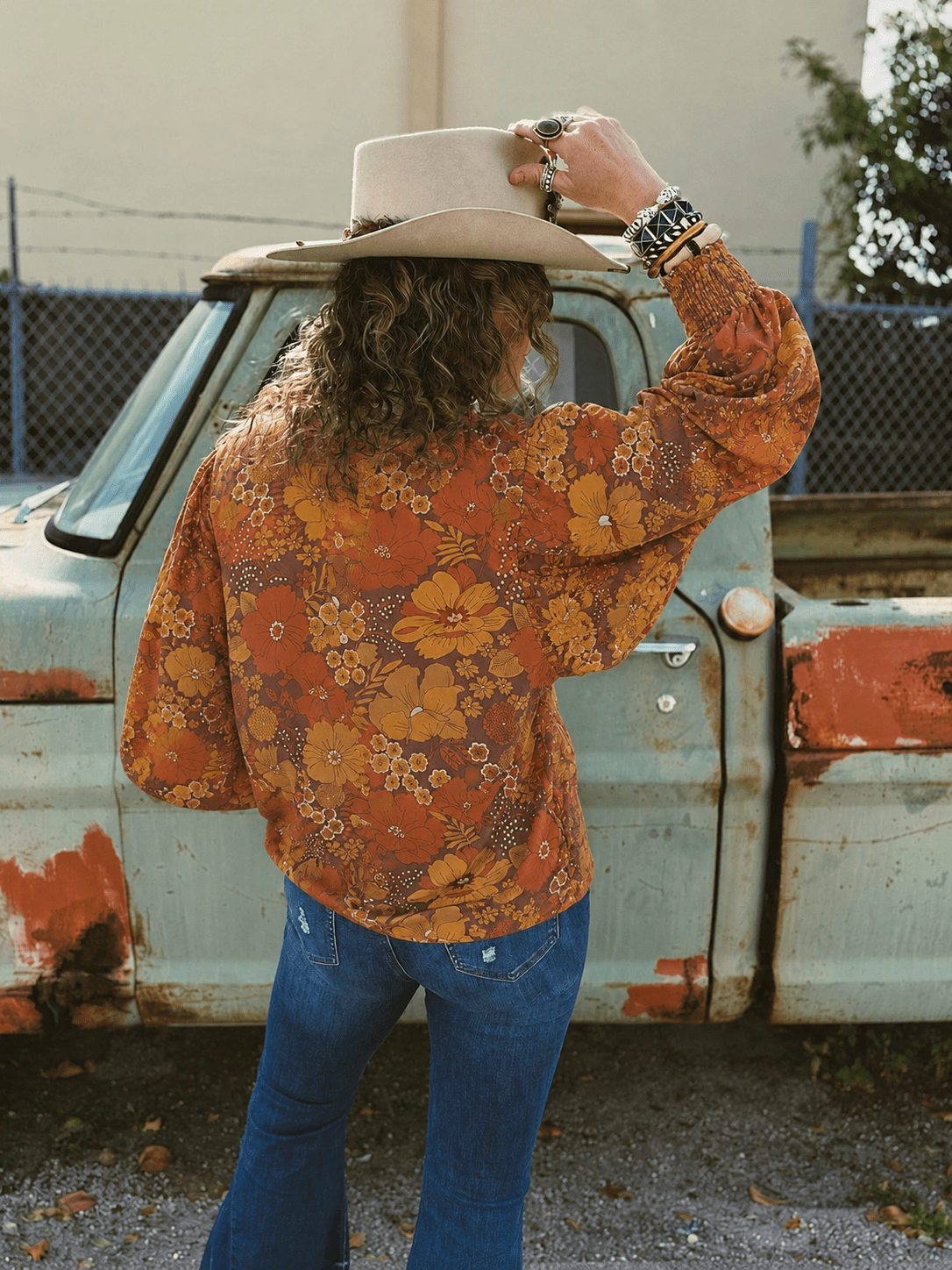 All The Leaves Are Brown Retro Floral Button Up Mesh Blouse - Che Cose Belle