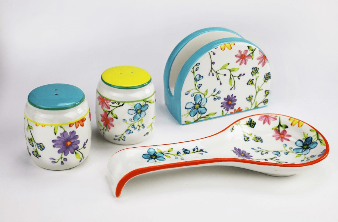 Charlotte Table Accessory Set - Spoon Rest, Napkin Holder, Salt & Pepper - Che Cose Belle
