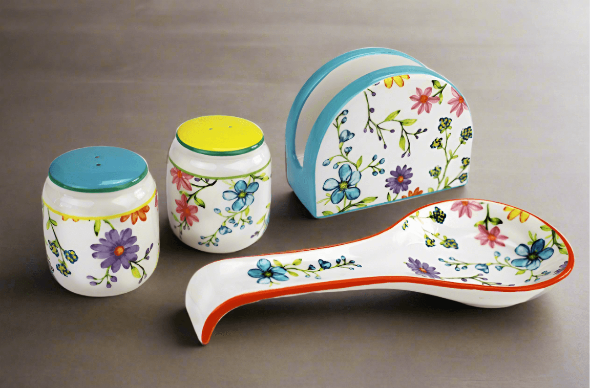 Charlotte Table Accessory Set - Spoon Rest, Napkin Holder, Salt & Pepper - Che Cose Belle