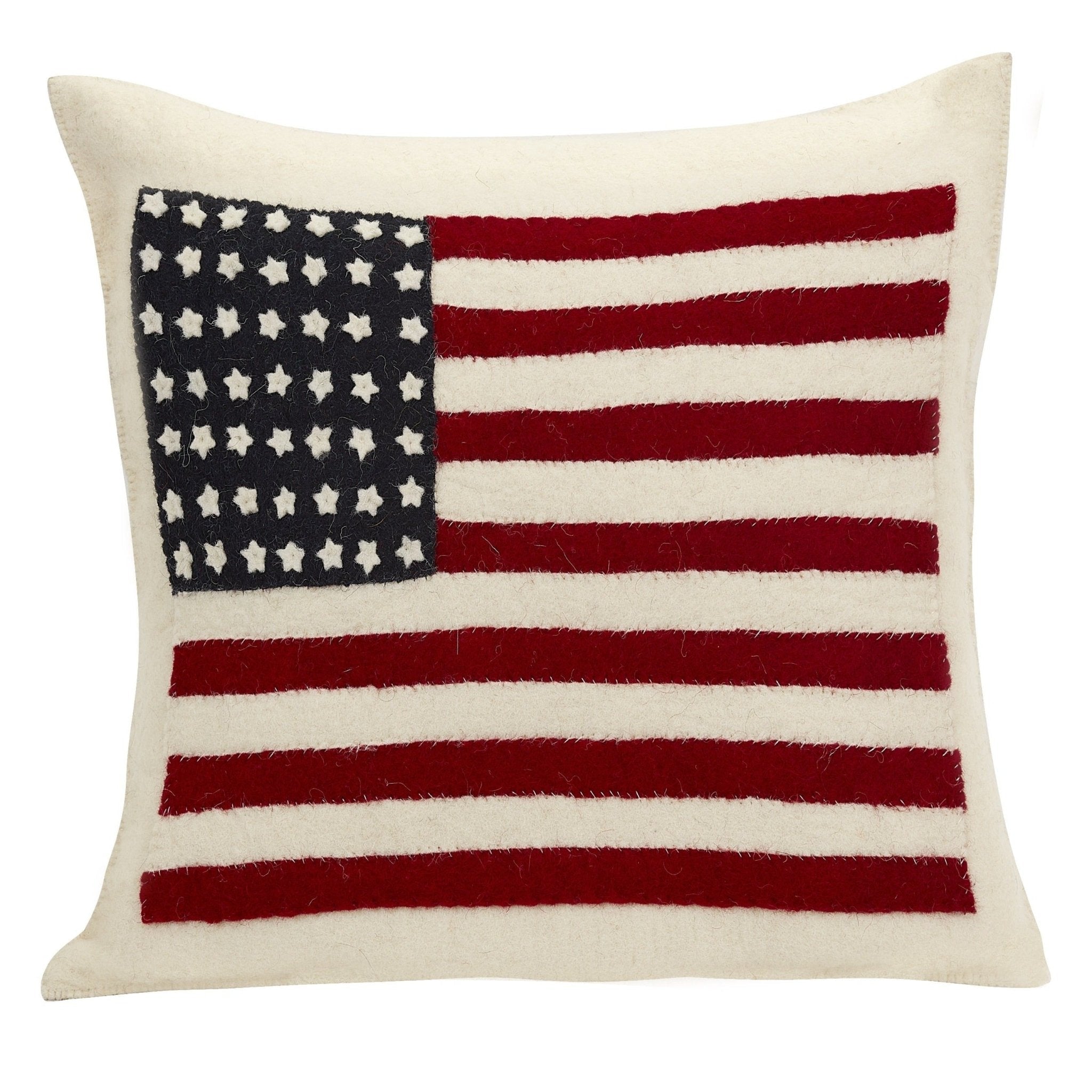 American Flag Hand Felted Wool Pillow - Cream 20" Arcadia Home - Che Cose Belle