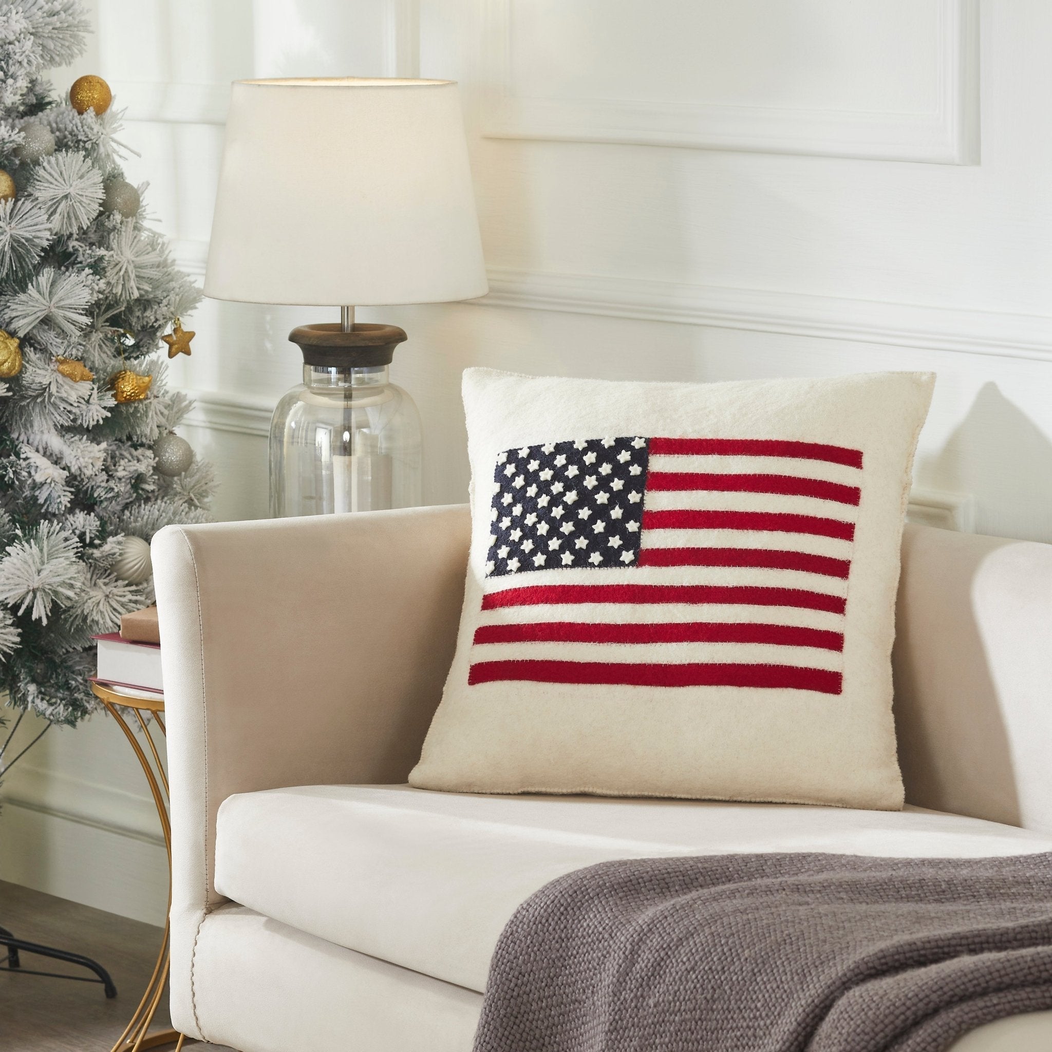 American Flag Hand Felted Wool Pillow - Cream 20" Arcadia Home - Che Cose Belle