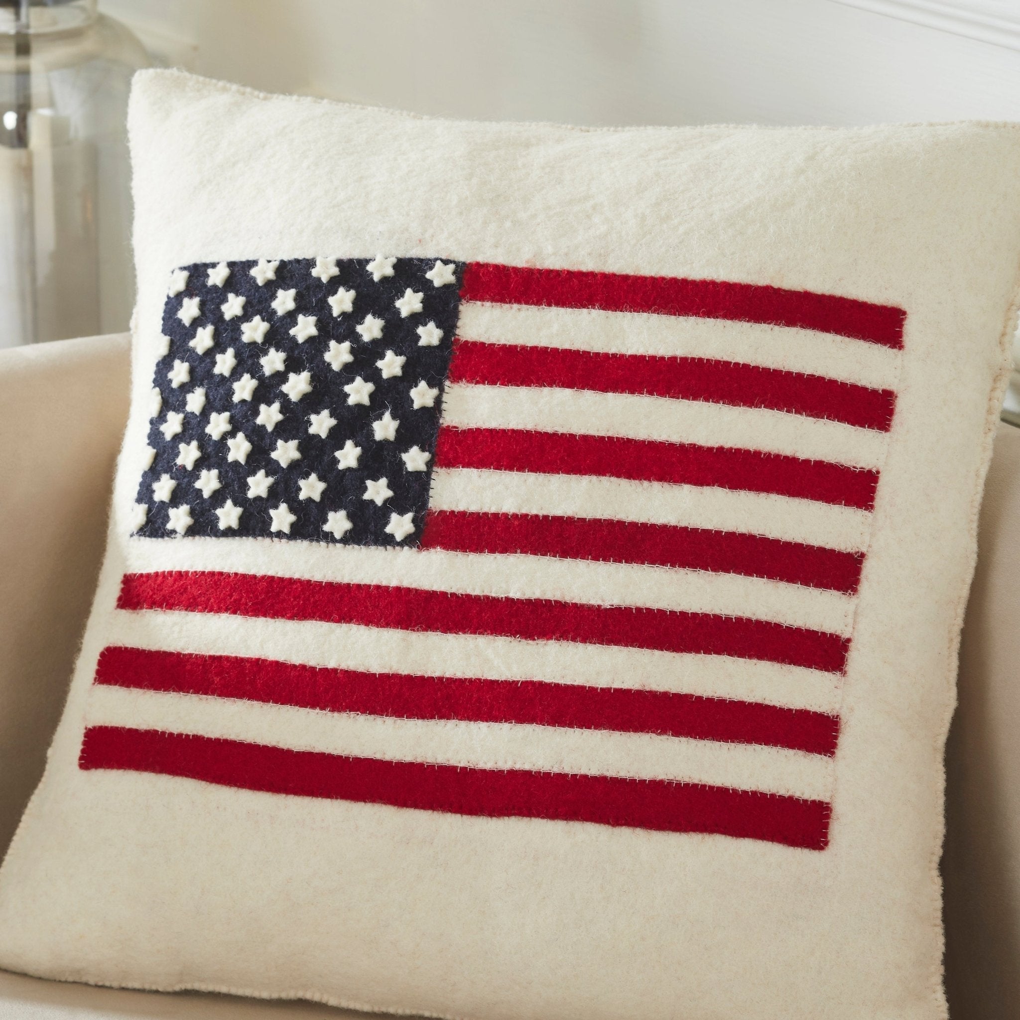 American Flag Hand Felted Wool Pillow - Cream 20" Arcadia Home - Che Cose Belle