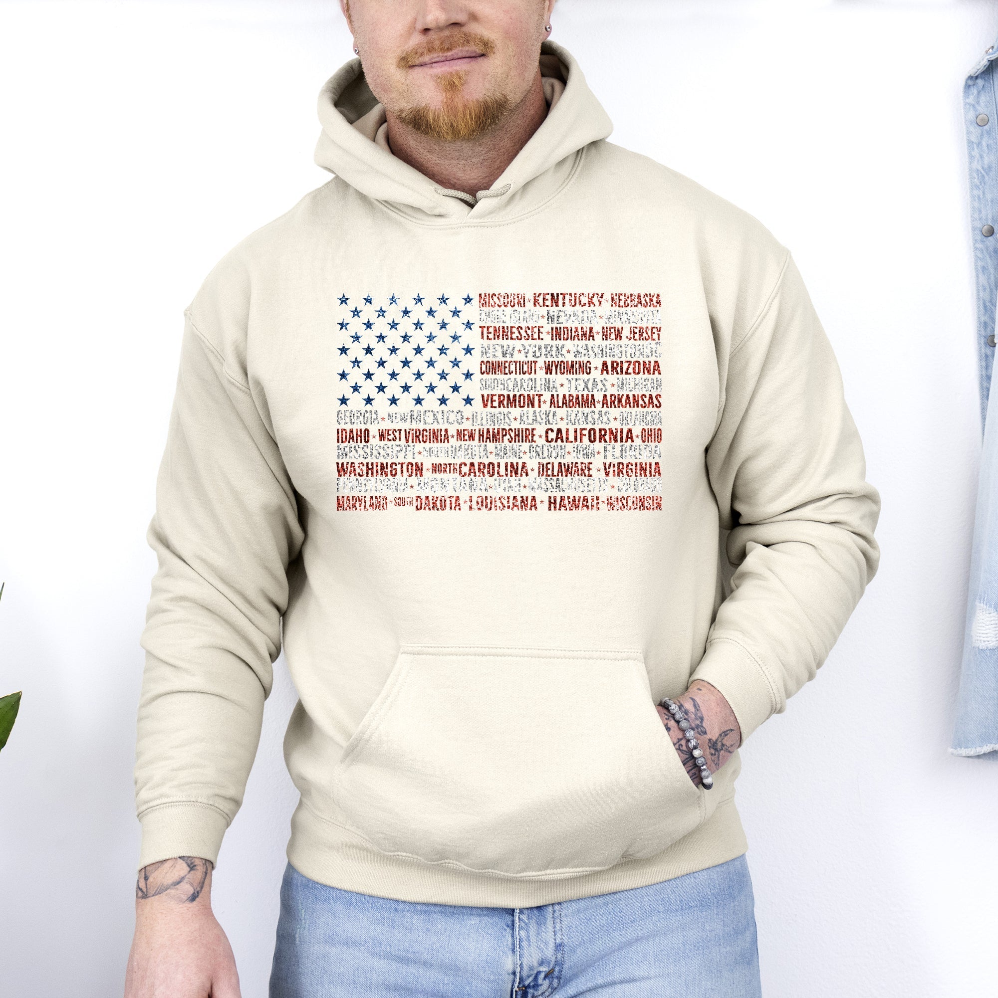 American Flag, States, USA, Patriotic, America, 4th of July Hoodie, Hooded Sweatshirt - Che Cose Belle