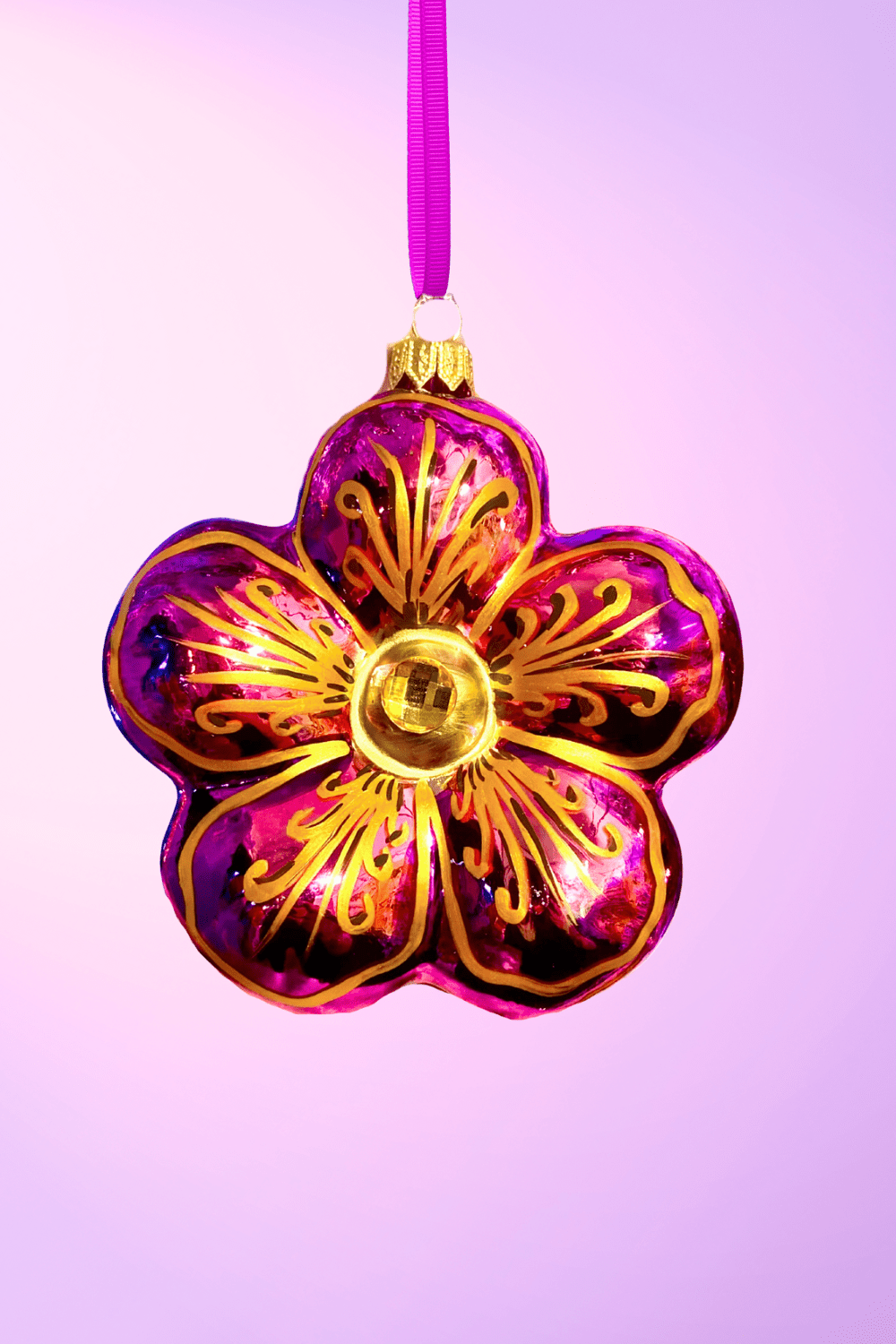 Amethyst Hibiscus Polish Glass Ornament - Che Cose Belle