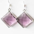 Amethyst Square Drop Earrings Silver Frame Faceted Dangle - Che Cose Belle