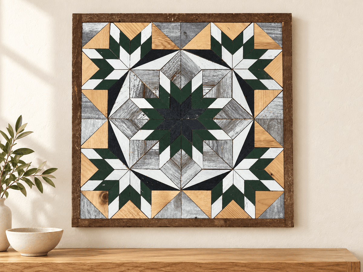 Amish Handmade Barn Quilt Wall Art – Reclaimed Barn Wood – 20.75” x 20.75” - Che Cose Belle