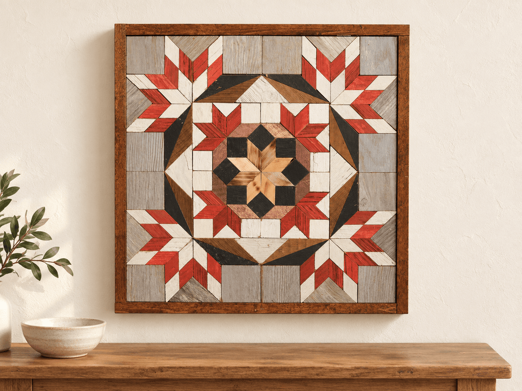 Amish Handmade Barn Quilt Wall Art – Reclaimed Barn Wood – 20.75” x 20.75” - Che Cose Belle