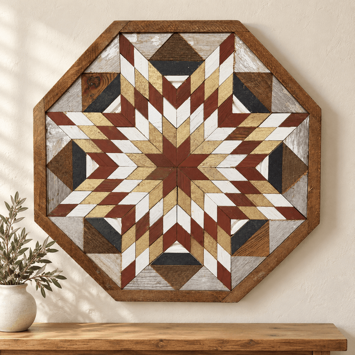 Amish Handmade Barn Quilt Wall Art – Reclaimed Barn Wood – 20.75” x 20.75” - Che Cose Belle