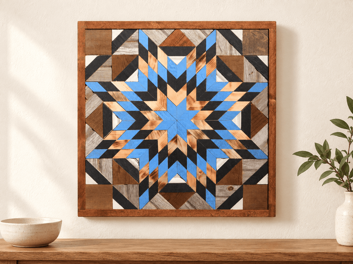 Amish Handmade Barn Quilt Wall Art – Reclaimed Barn Wood – 20.75” x 20.75” - Che Cose Belle
