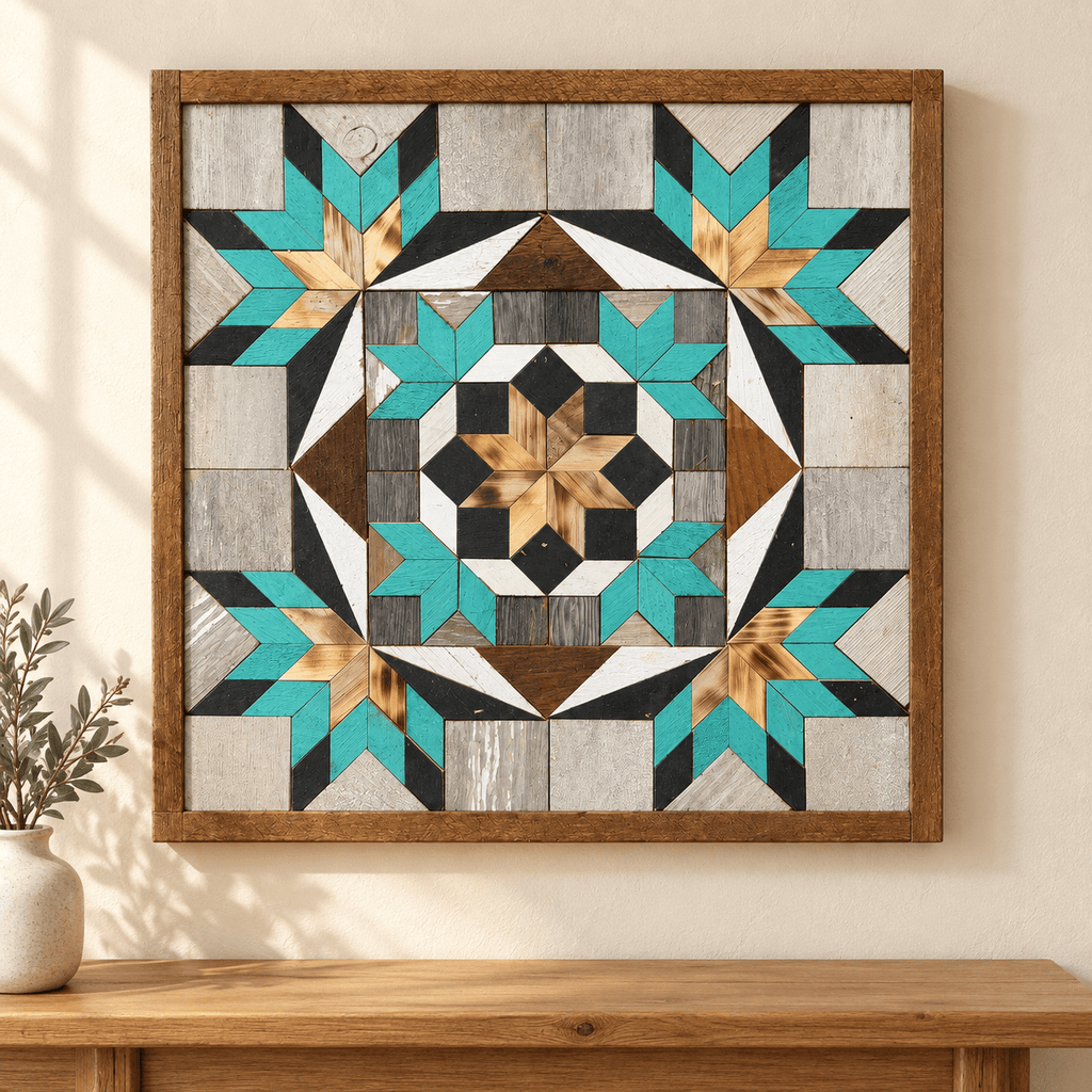 Amish Handmade Barn Quilt Wall Art – Reclaimed Barn Wood – 20.75” x 20.75” - Che Cose Belle