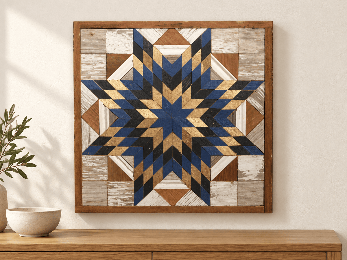 Amish Handmade Barn Quilt Wall Art – Reclaimed Barn Wood – 20.75” x 20.75” - Che Cose Belle