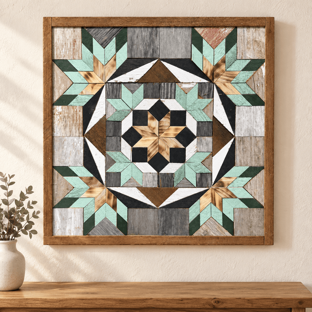 Amish Handmade Barn Quilt Wall Art – Reclaimed Barn Wood – 20.75” x 20.75” - Che Cose Belle