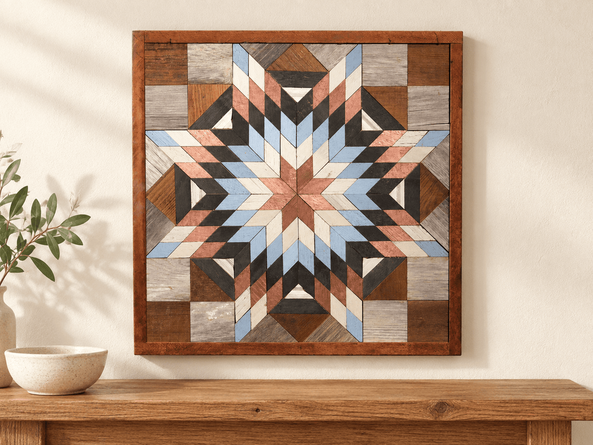 Amish Handmade Barn Quilt Wall Art – Reclaimed Barn Wood – 20.75” x 20.75” - Che Cose Belle