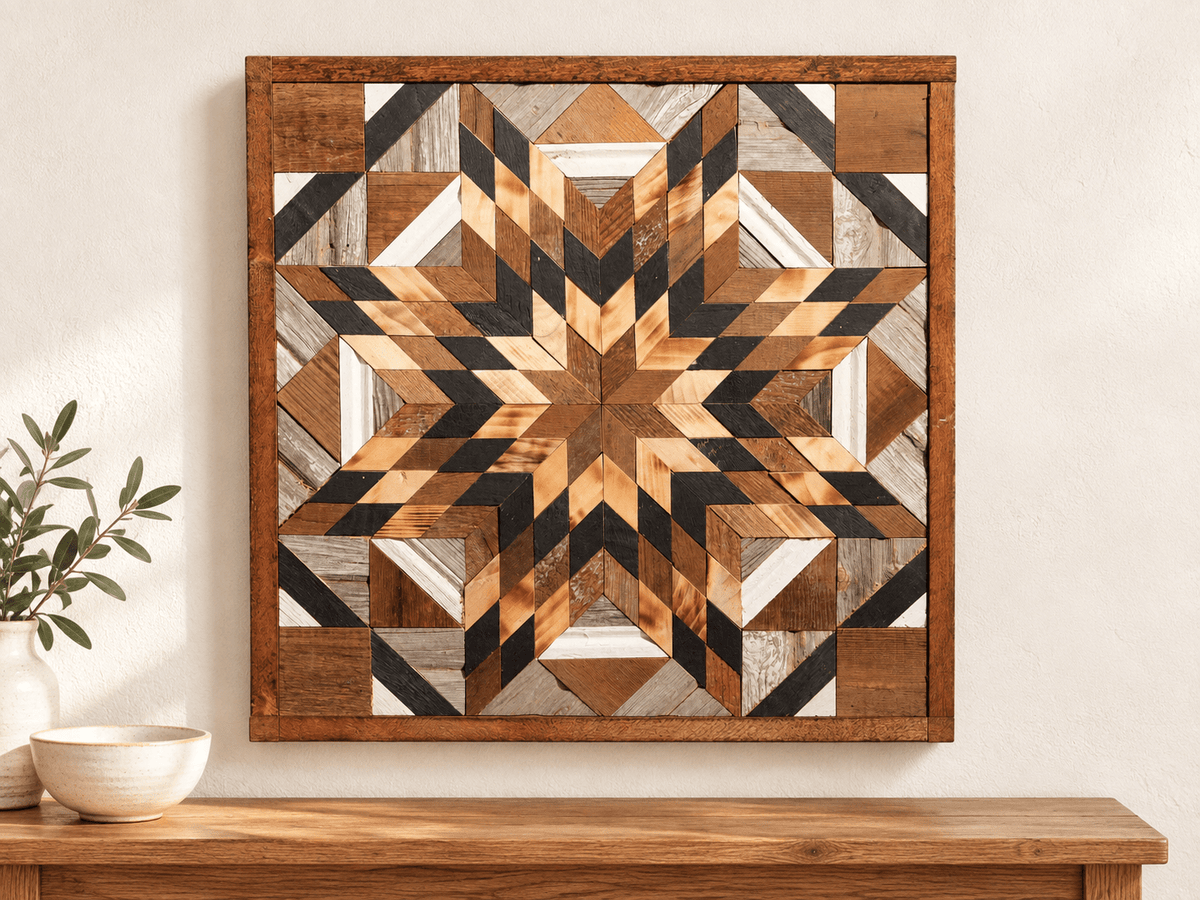 Amish Handmade Barn Quilt Wall Art – Reclaimed Barn Wood – 20.75” x 20.75” - Che Cose Belle