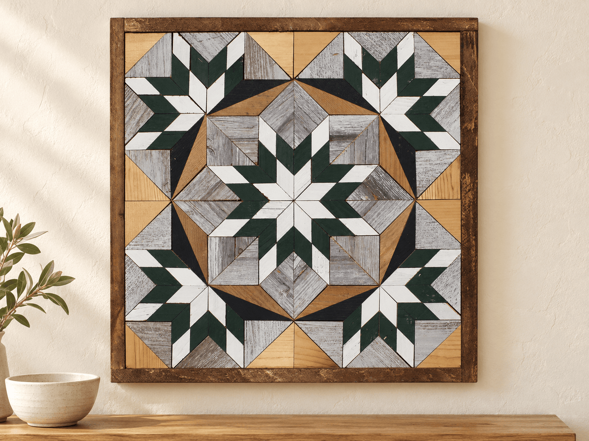 Amish Handmade Barn Quilt Wall Art – Reclaimed Barn Wood – 20.75” x 20.75” - Che Cose Belle