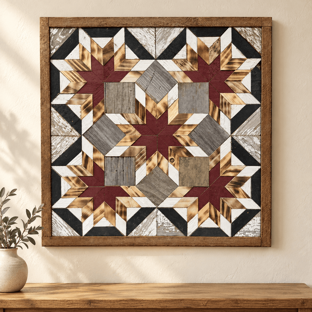 Amish Handmade Barn Quilt Wall Art – Reclaimed Barn Wood – 20.75” x 20.75” - Che Cose Belle