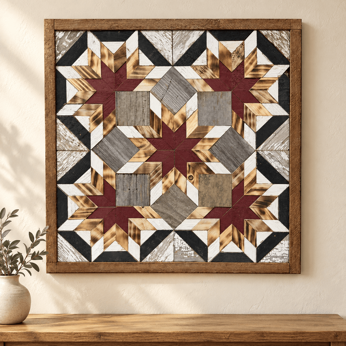 Amish Handmade Barn Quilt Wall Art – Reclaimed Barn Wood – 20.75” x 20.75” - Che Cose Belle
