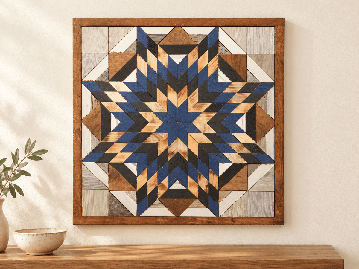 Amish Handmade Barn Quilt Wall Art – Reclaimed Barn Wood – 20.75” x 20.75” - Che Cose Belle