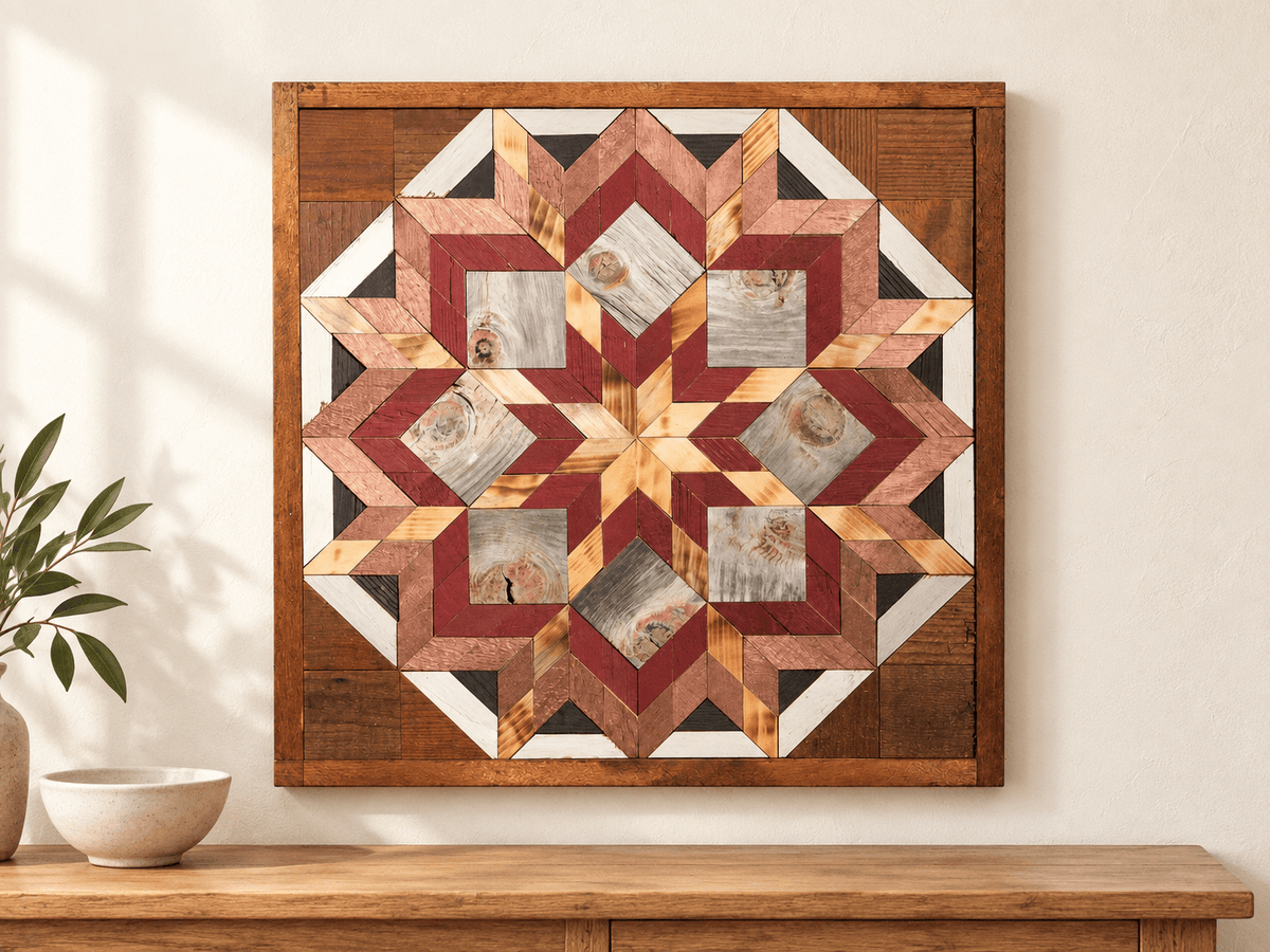 Amish Handmade Barn Quilt Wall Art – Reclaimed Barn Wood – 20.75” x 20.75” - Che Cose Belle