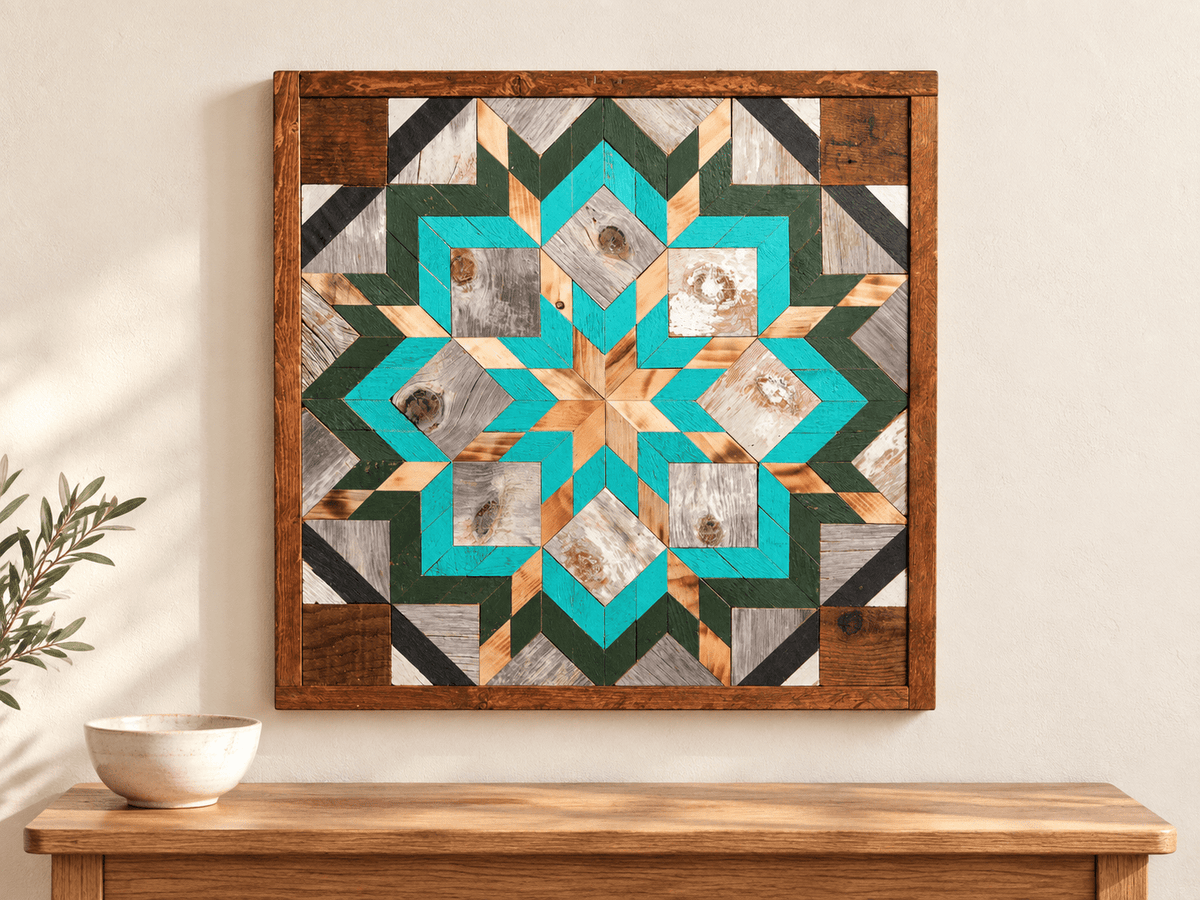 Amish Handmade Barn Quilt Wall Art – Reclaimed Barn Wood – 20.75” x 20.75” - Che Cose Belle