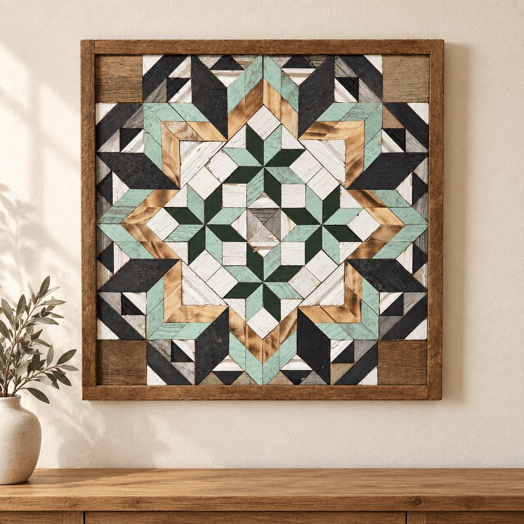 Amish Handmade Barn Quilt Wall Art – Reclaimed Barn Wood – 20.75” x 20.75” - Che Cose Belle