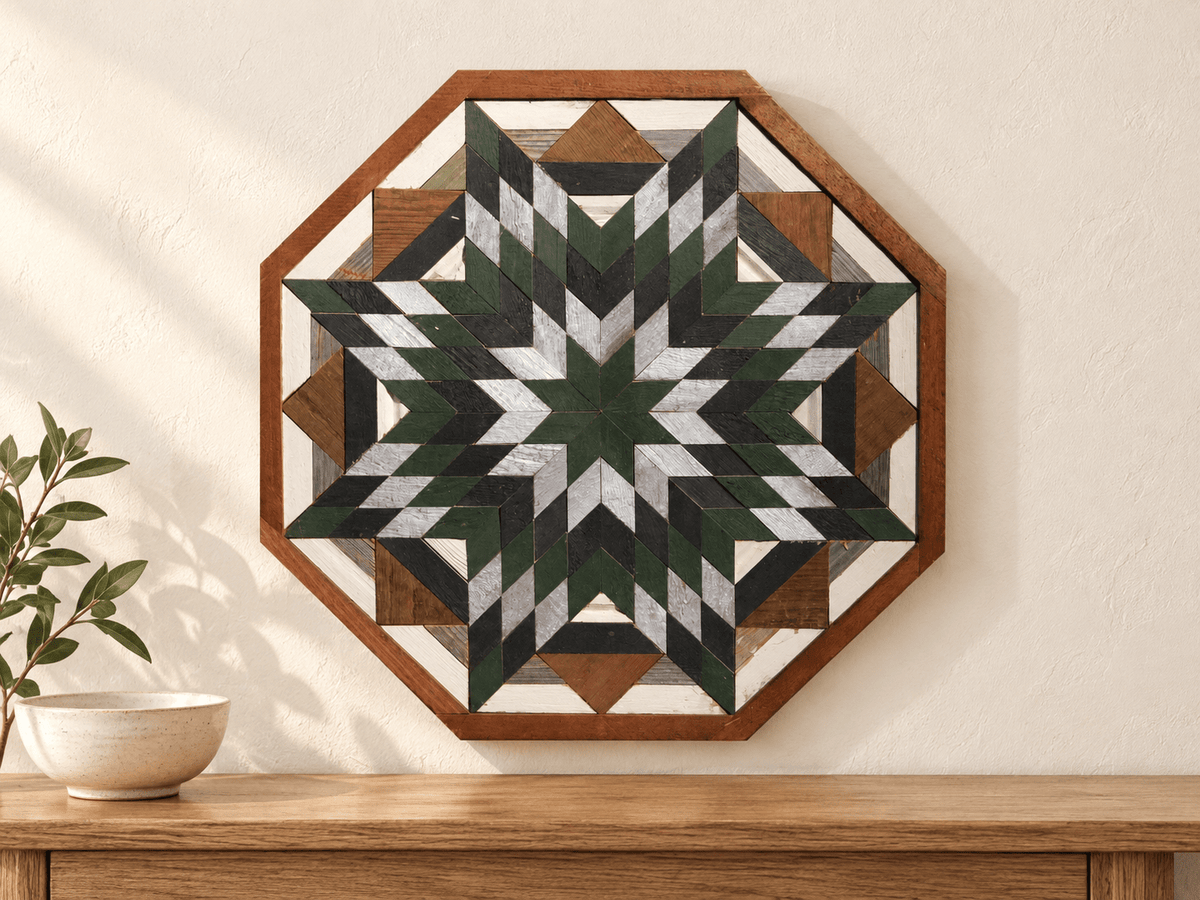 Amish Handmade Barn Quilt Wall Art – Reclaimed Barn Wood – 20.75” x 20.75” - Che Cose Belle
