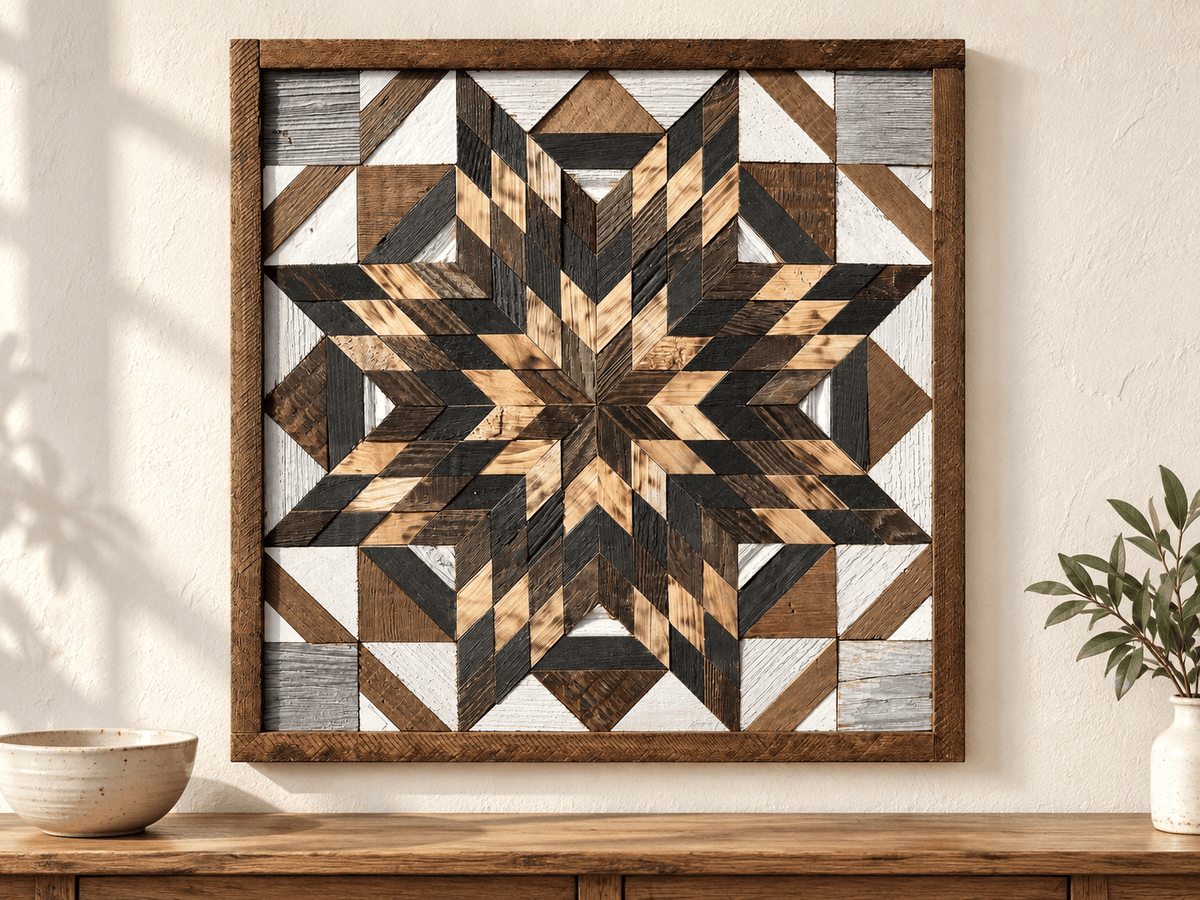 Amish Handmade Barn Quilt Wall Art – Reclaimed Barn Wood – 20.75” x 20.75” - Che Cose Belle