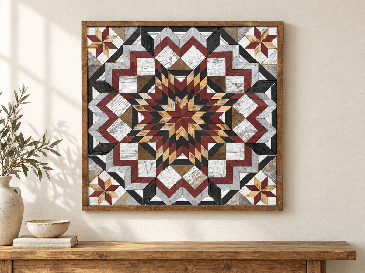 Amish Handmade Barn Quilt Wall Art – Reclaimed Barn Wood – 30.5” x 30.5” - Che Cose Belle