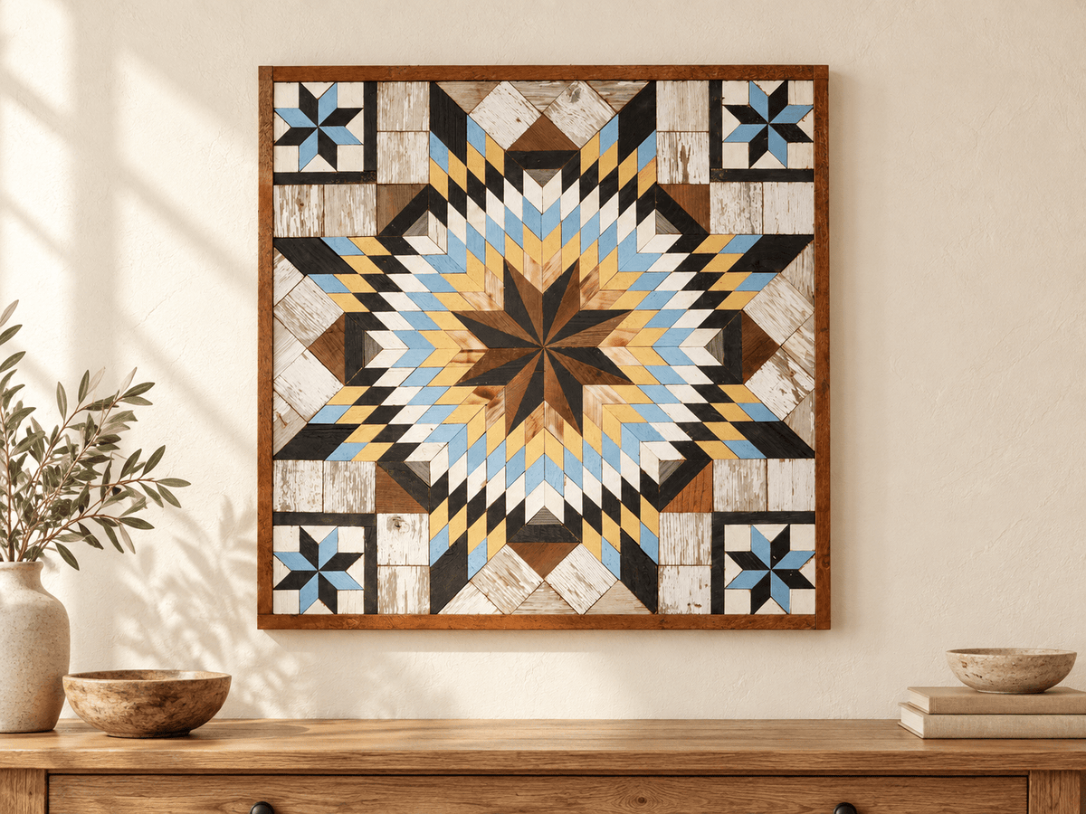 Amish Handmade Barn Quilt Wall Art – Reclaimed Barn Wood – 30.5” x 30.5” - Che Cose Belle