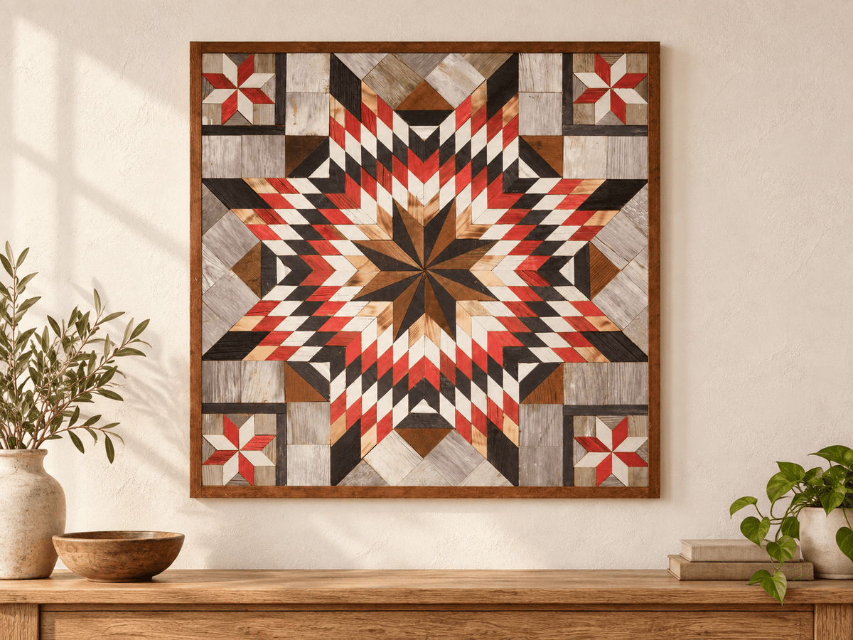 Amish Handmade Barn Quilt Wall Art – Reclaimed Barn Wood – 30.5” x 30.5” - Che Cose Belle