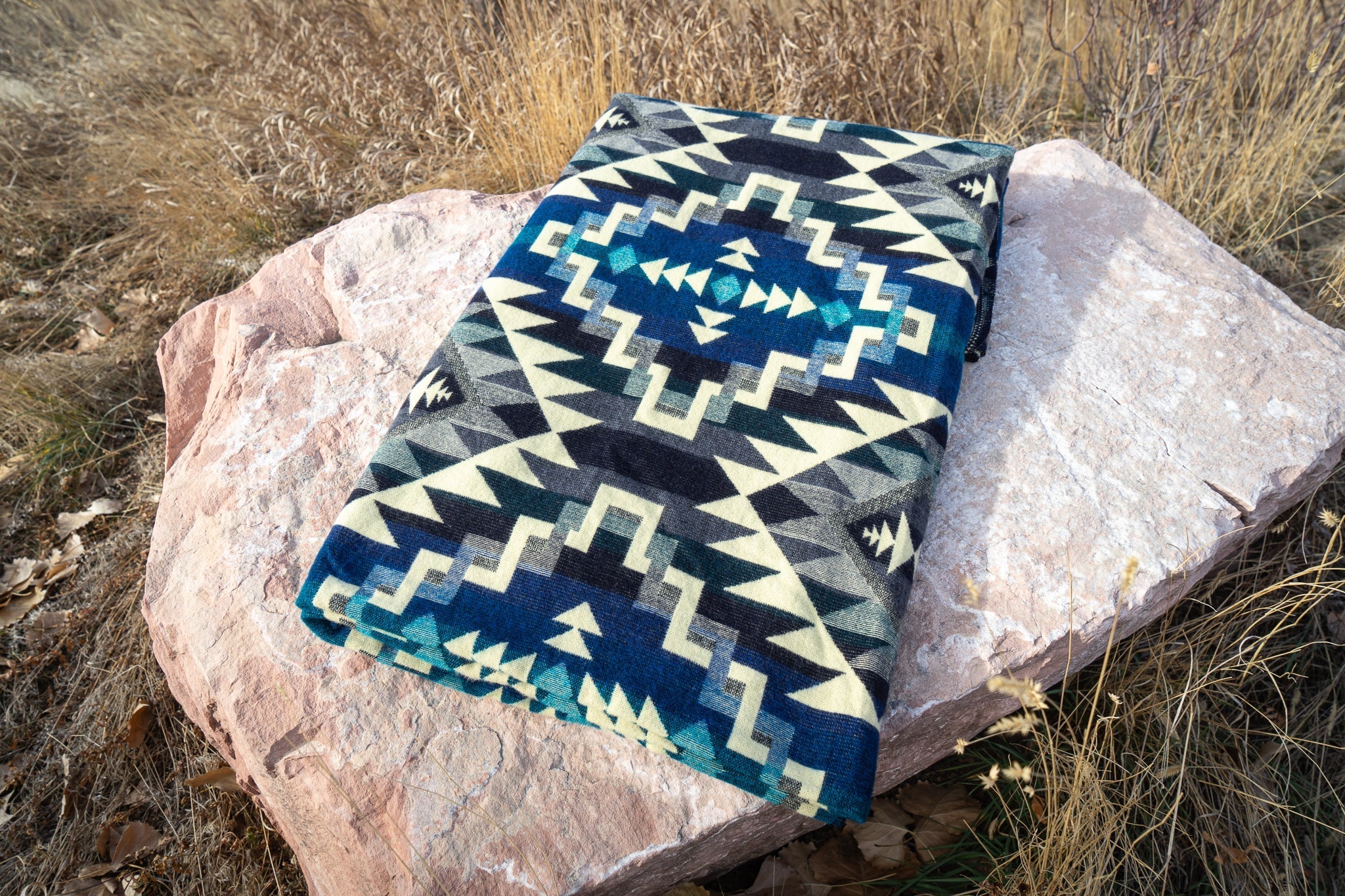 Andean Alpaca Wool Blanket - Blue Chakana - Che Cose Belle