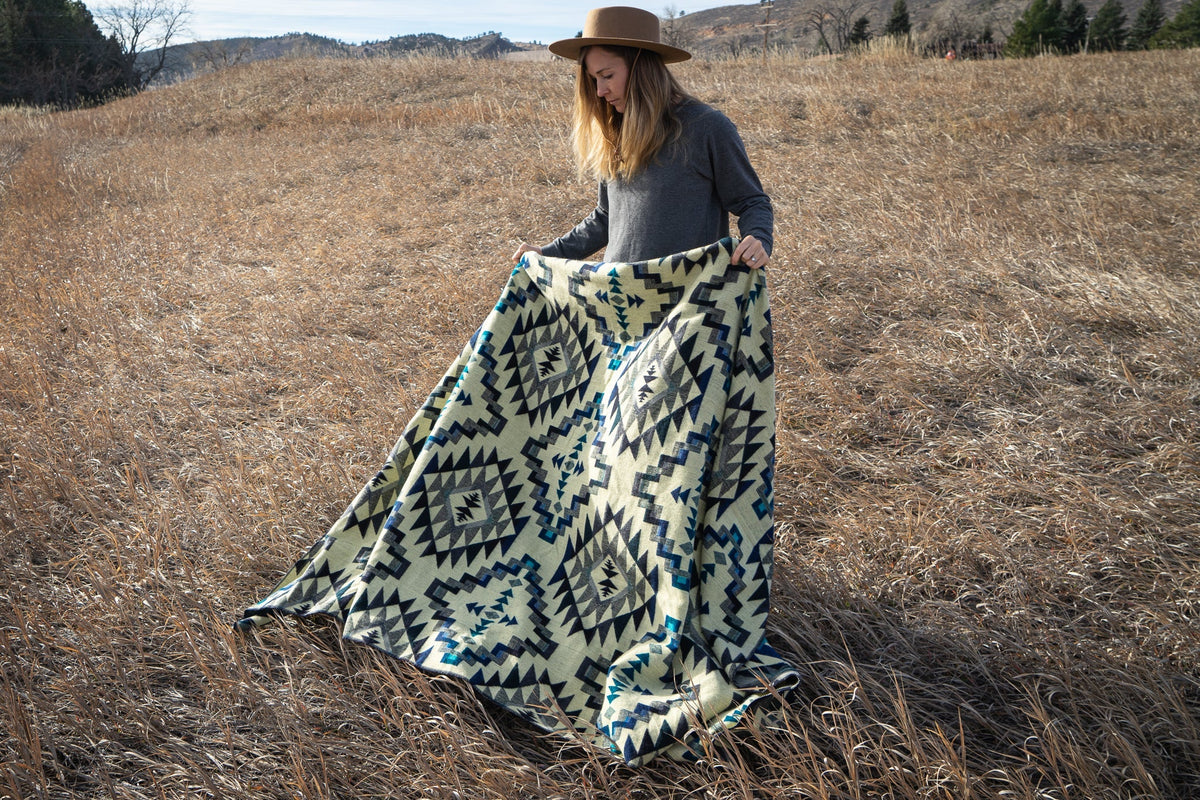 Andean Alpaca Wool Blanket - Blue Chakana - Che Cose Belle