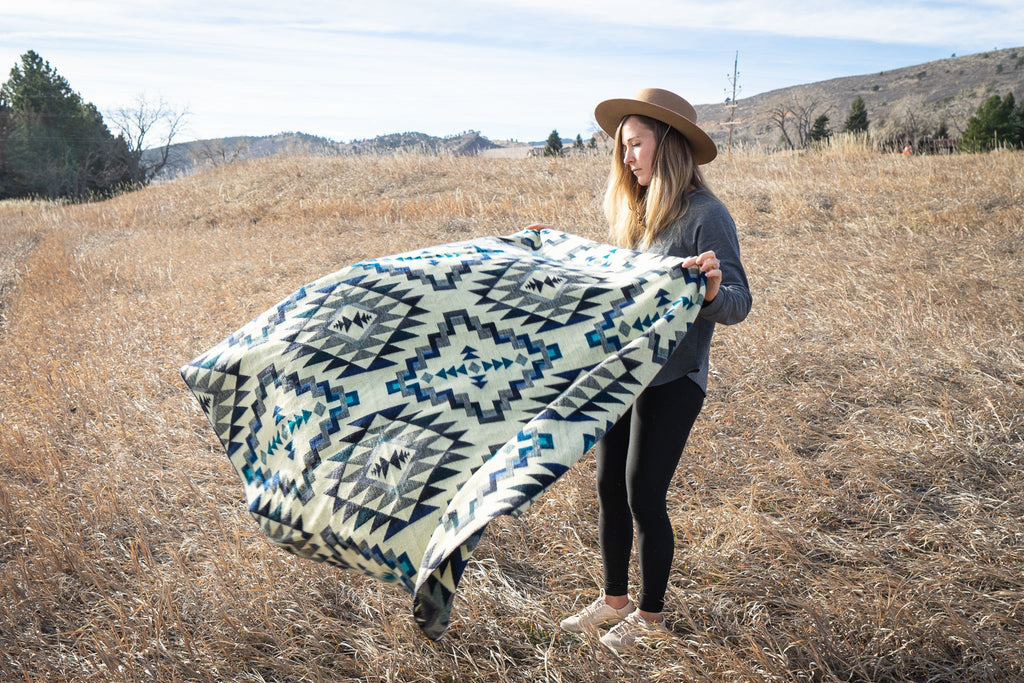 Andean Alpaca Wool Blanket - Blue Chakana - Che Cose Belle