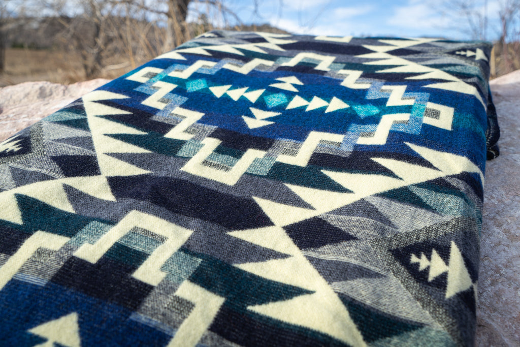 Andean Alpaca Wool Blanket - Blue Chakana - Che Cose Belle