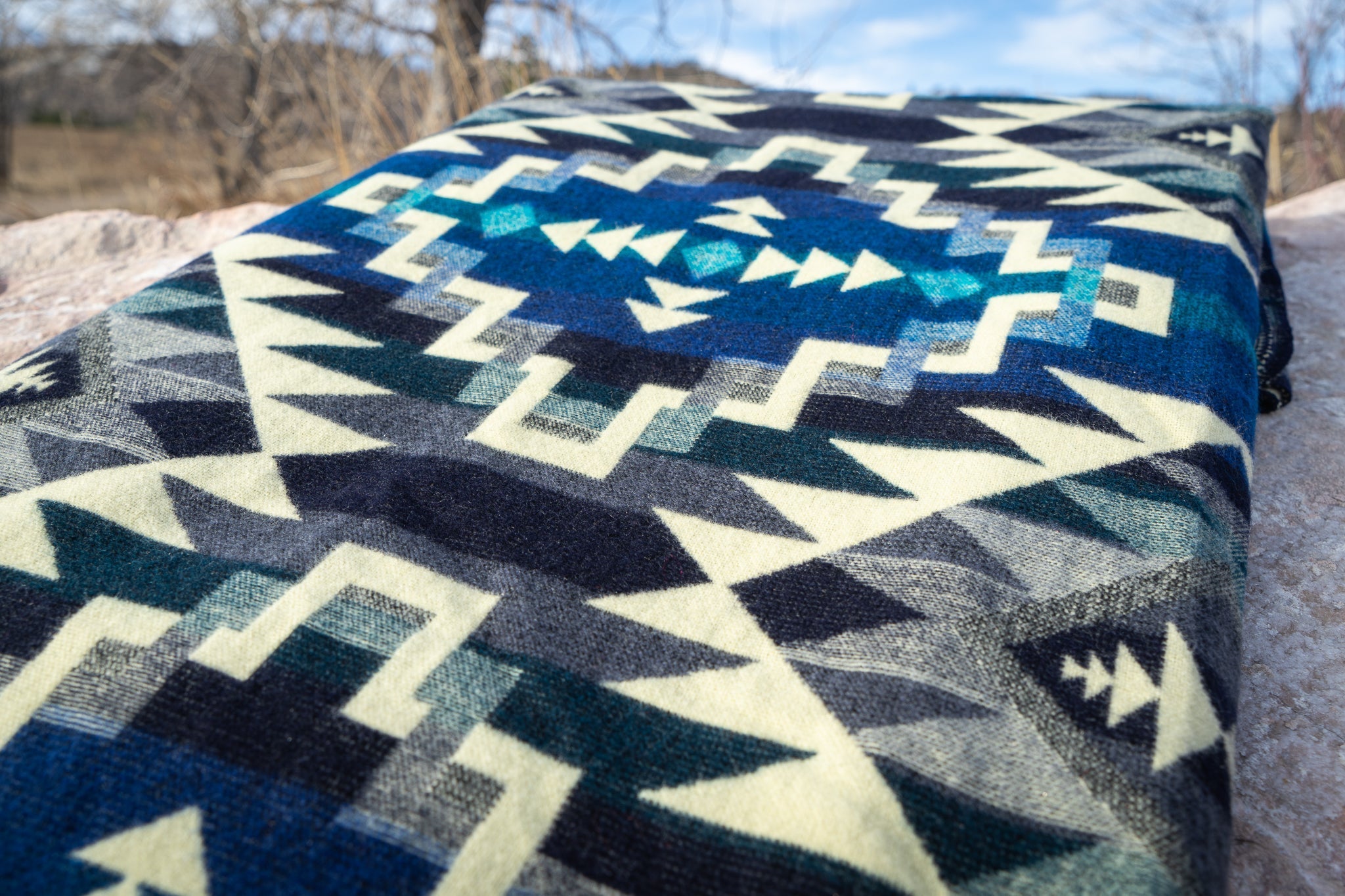Andean Alpaca Wool Blanket - Blue Chakana - Che Cose Belle