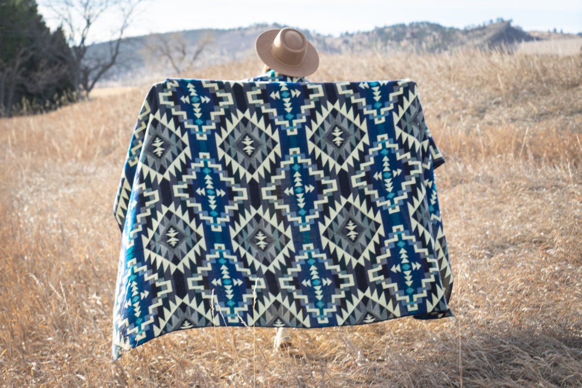 Andean Alpaca Wool Blanket - Blue Chakana - Che Cose Belle
