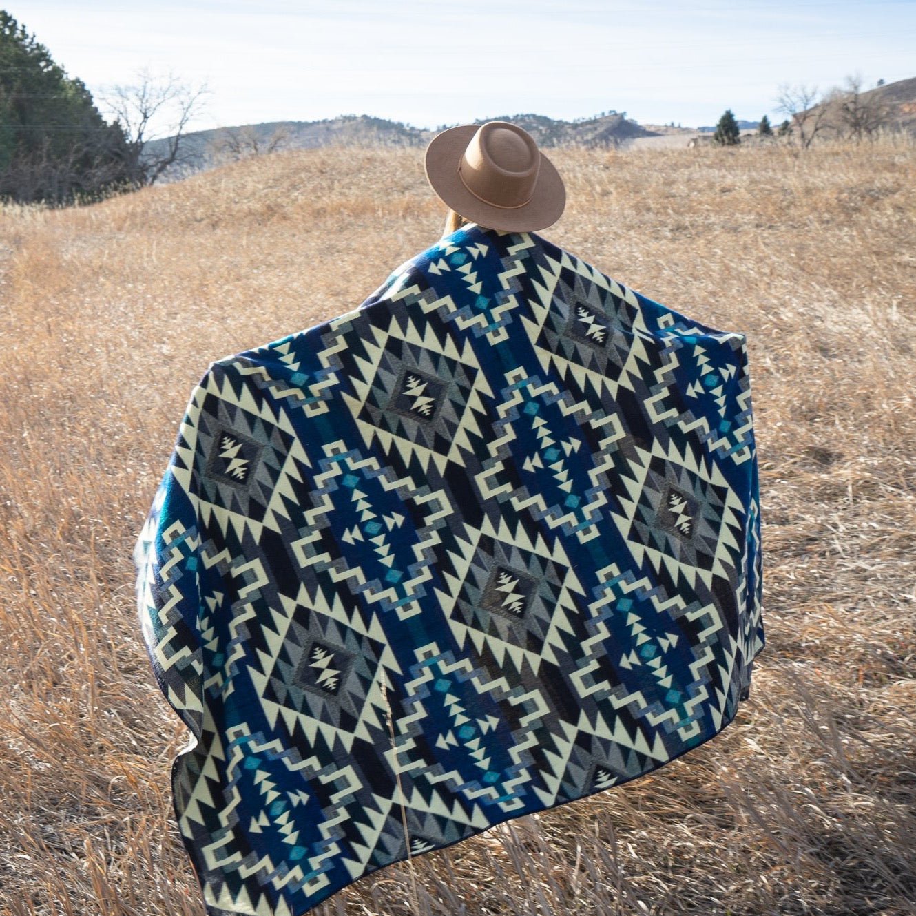 Andean Alpaca Wool Blanket - Blue Chakana - Che Cose Belle