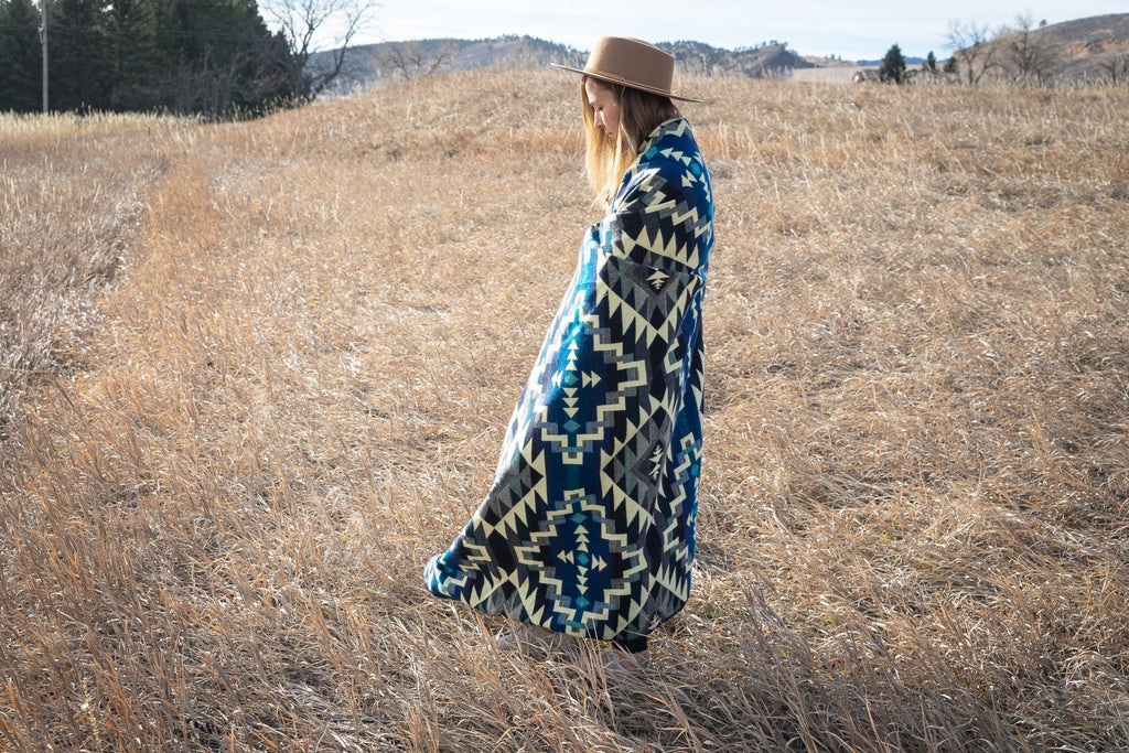 Andean Alpaca Wool Blanket - Blue Chakana - Che Cose Belle