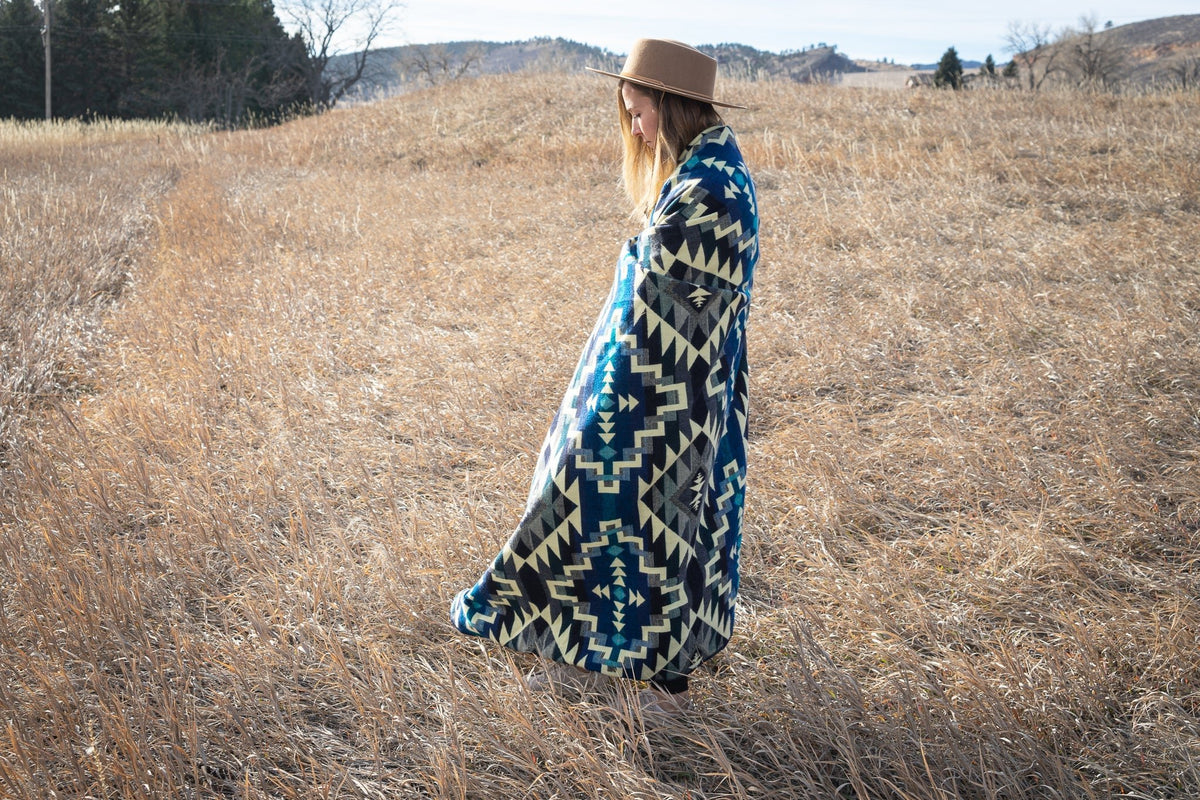 Andean Alpaca Wool Blanket - Blue Chakana - Che Cose Belle