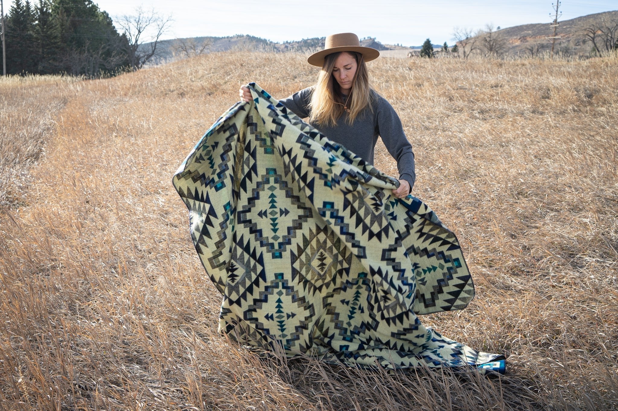 Andean Alpaca Wool Blanket - Blue Chakana - Che Cose Belle