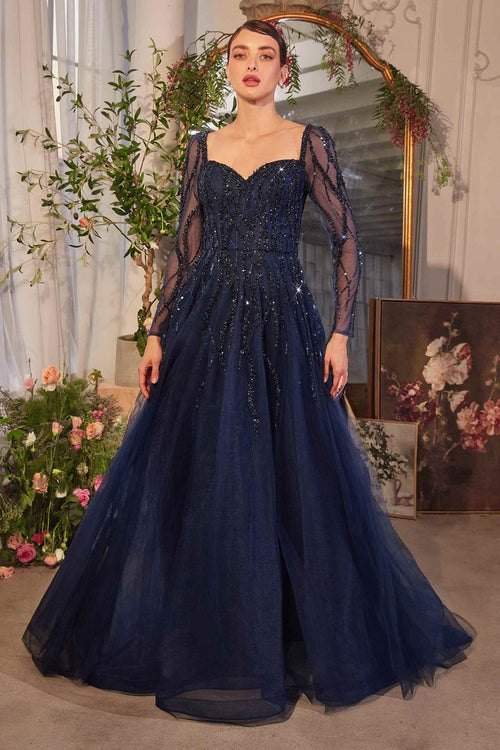 Andrea & Leo A1367 Dress Sequin Embellished Long Sleeve A-Line Gown - Che Cose Belle