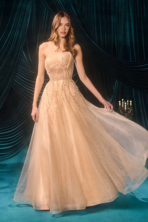 Andrea & Leo A1491 Boned Asymmetrical Sequin Bodice A-Line Formal Dress - Che Cose Belle