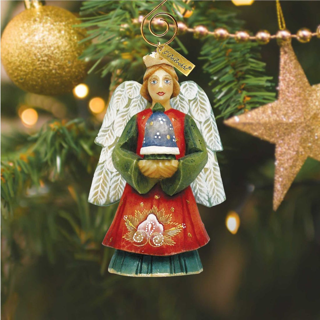 Angel with Bell Sculpted Hand-Painted Christmas Figurine by G. DeBrekht - Christmas Santa Snowman Decor - 657101 - Che Cose Belle