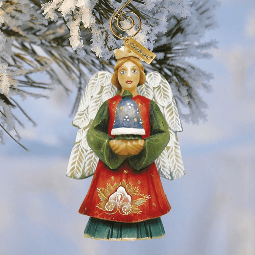 Angel with Bell Sculpted Hand-Painted Christmas Figurine by G. DeBrekht - Christmas Santa Snowman Decor - 657101 - Che Cose Belle
