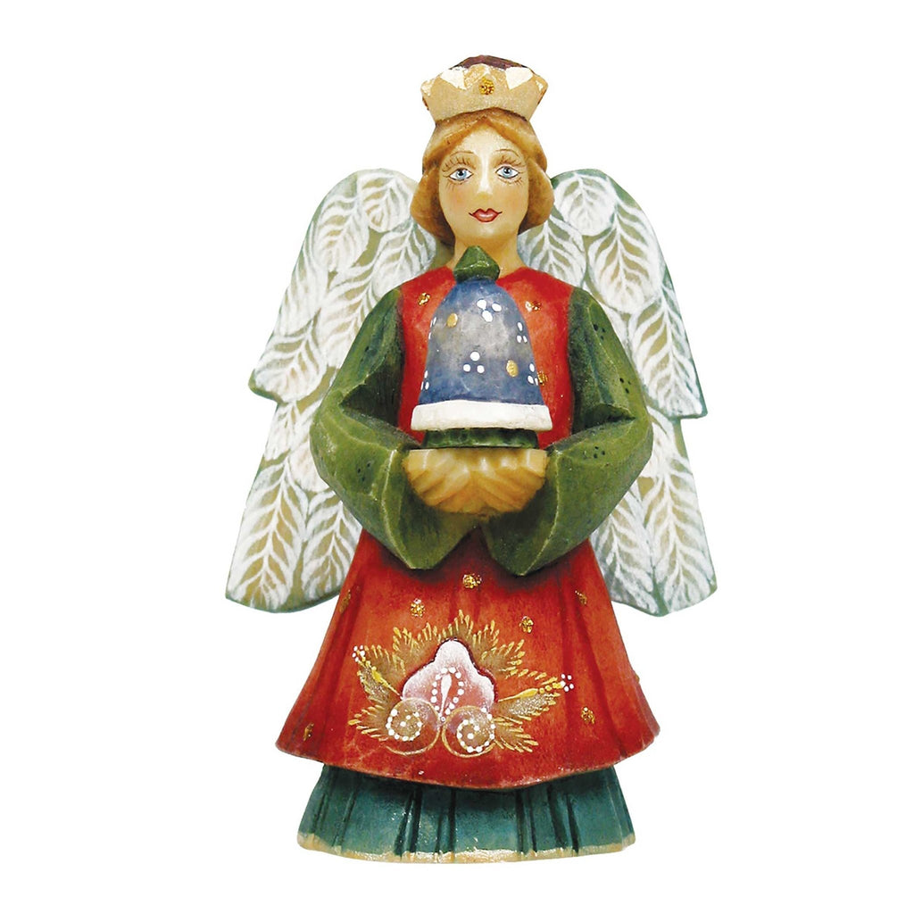 Angel with Bell Sculpted Hand-Painted Christmas Figurine by G. DeBrekht - Christmas Santa Snowman Decor - 657101 - Che Cose Belle