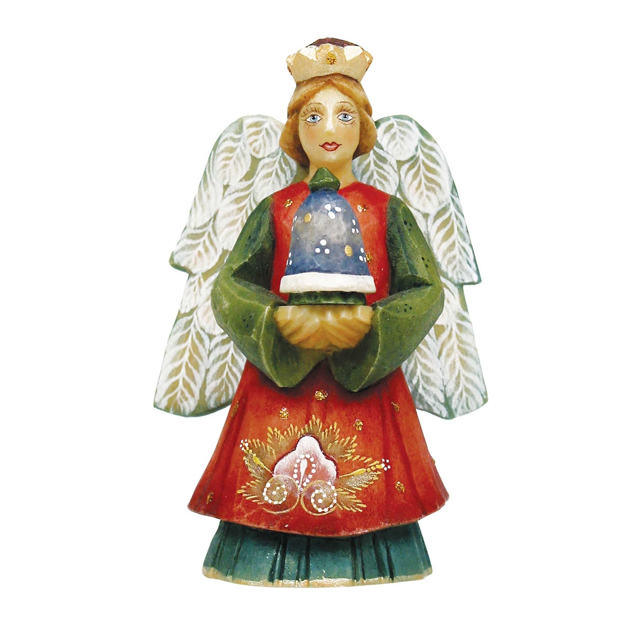 Angel with Bell Sculpted Hand-Painted Christmas Figurine by G. DeBrekht - Christmas Santa Snowman Decor - 657101 - Che Cose Belle