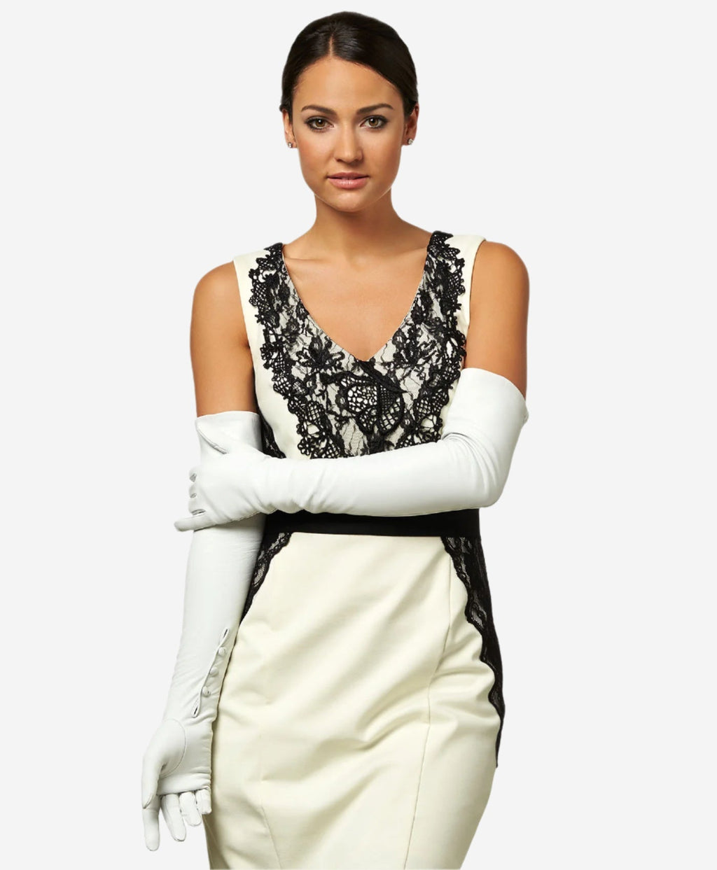 Angelina (ivory) - Italian silk lined 16-button length leather bridal / opera gloves - Che Cose Belle